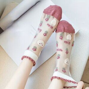 5 Pairs Women'S Elegant Sheer Lace Trim Socks